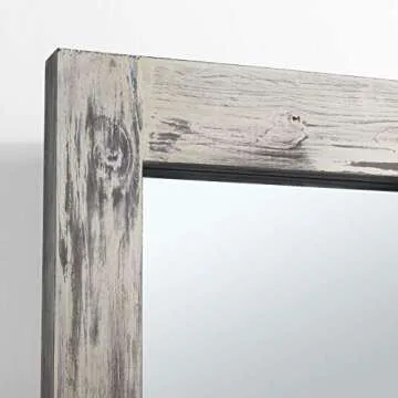 KIAYACI Full Length Mirror Floor Mirror Wood Frame Wall Mounted Mirror Distressed Style Wide Frame Dressing Make Up Mirror for Bathroom/Bedroom/Living Room/Entry/Farmhouse (Light Gray, 58" x 24")