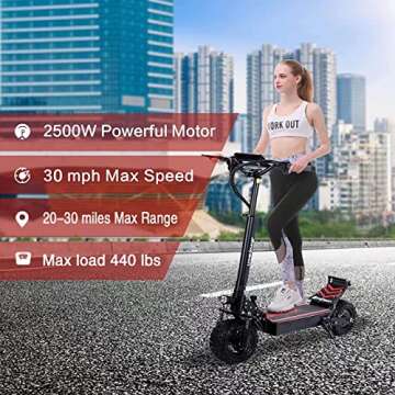 Arwibon Electric Kick Scooter for Adults - 2500W Motor, Up to 30 MPH & 20-30 Miles, 48V/16AH, 11'' H...
