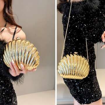 WuDiaoer Women Sparkly Acrylic Clutch Purse Shell Shape Evening Bag Metallic Acrylic Handbag Shiny B...