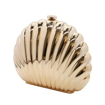 WuDiaoer Women Sparkly Acrylic Clutch Purse Shell Shape Evening Bag Metallic Acrylic Handbag Shiny Bride Purse for Party, Gold