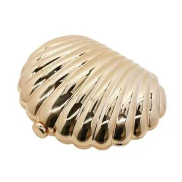 WuDiaoer Women Sparkly Acrylic Clutch Purse Shell Shape Evening Bag Metallic Acrylic Handbag Shiny Bride Purse for Party, Gold