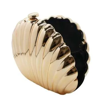 WuDiaoer Women Sparkly Acrylic Clutch Purse Shell Shape Evening Bag Metallic Acrylic Handbag Shiny Bride Purse for Party, Gold