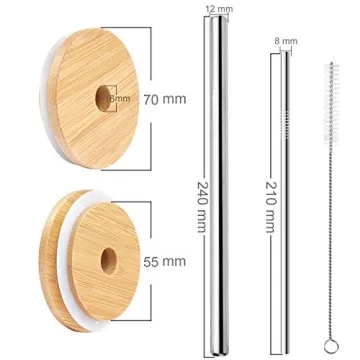 ANOTION Mason Jar with Lids and Straws, Regular Mouth Mason Jars 16 Oz, Mason Jar Cups with Lids and Straws, Set of 2 Mason Jar Drinking Glasses