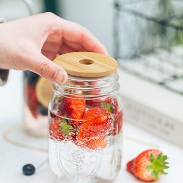 ANOTION Mason Jar with Lids and Straws, Regular Mouth Mason Jars 16 Oz, Mason Jar Cups with Lids and Straws, Set of 2 Mason Jar Drinking Glasses