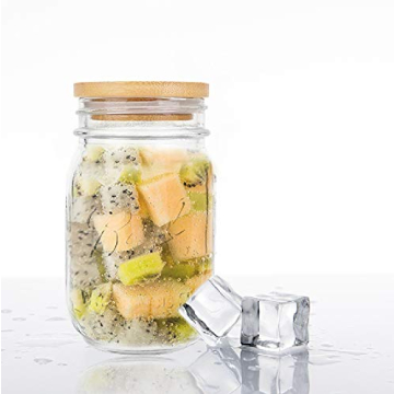 ANOTION Mason Jar with Lids and Straws, Regular Mouth Mason Jars 16 Oz, Mason Jar Cups with Lids and Straws, Set of 2 Mason Jar Drinking Glasses