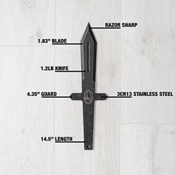 World Knife Throwing League Barbarian Balanced Throwing Knife Set - 3 Knives with Sheath, 14.5 Inch ...