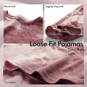 KIRUNDO Women's Two Piece Pajamas Set Tie Dye Printed Short Sleeves T-Shirt Long Pants Joggers Sleepwear Lounge Set with Belt Black