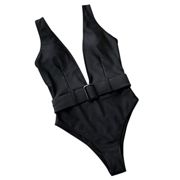 TSWRK Women's Leopard Surplice Neckline High Waisted One Piece Monokini Swimsuit with Belt