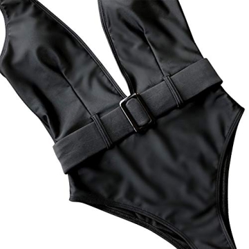 TSWRK Women's Leopard Surplice Neckline High Waisted One Piece Monokini Swimsuit with Belt