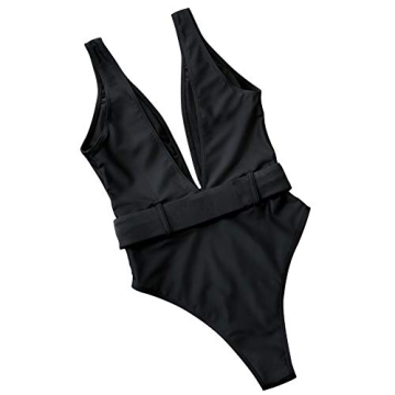 TSWRK Women's Leopard Surplice Neckline High Waisted One Piece Monokini Swimsuit with Belt