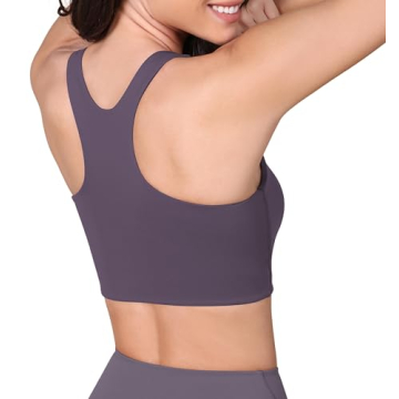 ODODOS Racerback Tank Bra for Women High Neck Non Padded Medium Support Sports Bra Workout Yoga Crop Tops, Dark Purple, Small