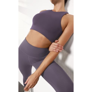 ODODOS Racerback Tank Bra for Women High Neck Non Padded Medium Support Sports Bra Workout Yoga Crop Tops, Dark Purple, Small