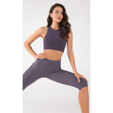 ODODOS Racerback Tank Bra for Women High Neck Non Padded Medium Support Sports Bra Workout Yoga Crop Tops, Dark Purple, Small