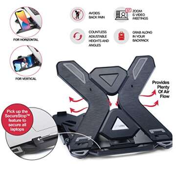 Lifelong Adjustable Laptop Stand with Phone Holder- Ergonomic Portable Foldable Multi-Angle Laptop R...