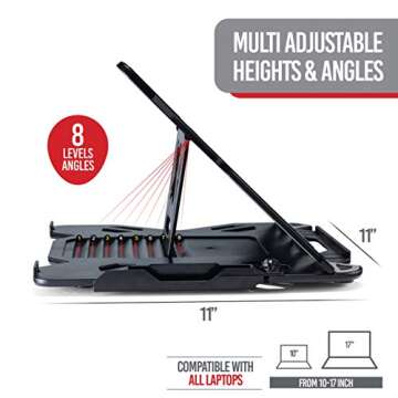 Lifelong Adjustable Laptop Stand with Phone Holder- Ergonomic Portable Foldable Multi-Angle Laptop Riser for 10-17” Laptops, Tablets, Smartphones