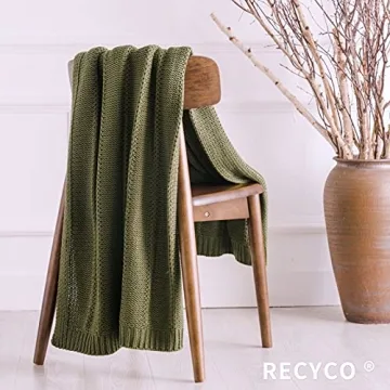 Cozy RECYCO Cable Knit Moss Green Throw Blanket