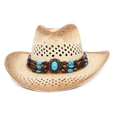 GEMVIE Cowboy Hat Unisex Stylish Straw Sun Hat with Breathable Design
