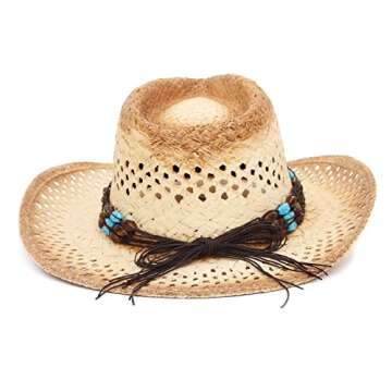 GEMVIE Cowboy Hat Breathable Straw Sun Hat Unisex
