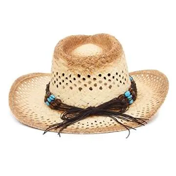 GEMVIE Cowboy Hat Breathable Straw Sun Hat Unisex