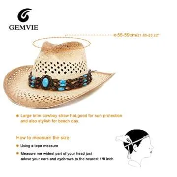 GEMVIE Cowboy Hat Breathable Straw Sun Hat Unisex