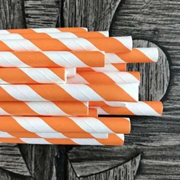 Eco-Friendly Striped Paper Straws - 50 Pack - Orange & White