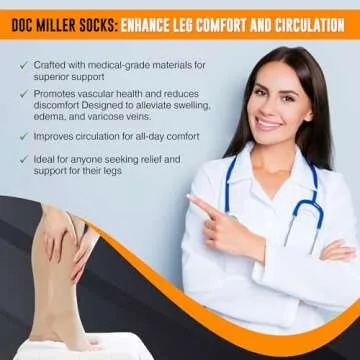 Doc Miller Open Toe Compression Socks, 20-30 mmHg, Toeless, Support Circulation, Shin Splints, Calf Recovery, Post Op, Knee High, Medical Grade, Nude/Skin Socks, 3X-Large Size,Tall Men & Women, Pair