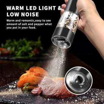 Electric Salt and Pepper Grinder Set, Rechargeable Pepper Grinder LED lights, Stainless Steel Automa...