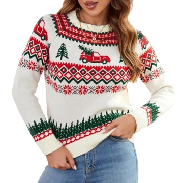 ZAFUL Women's Cozy Christmas Cedar Snowflake Sweater