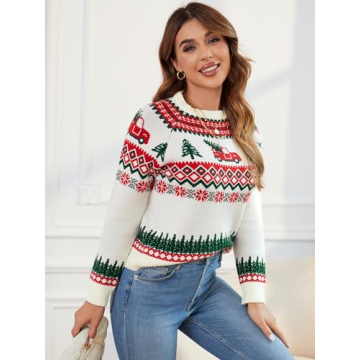 ZAFUL Women's Cozy Christmas Cedar Snowflake Sweater