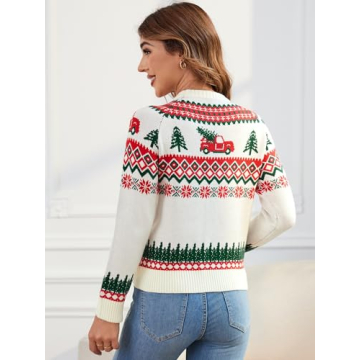 ZAFUL Women's Cozy Christmas Cedar Snowflake Sweater
