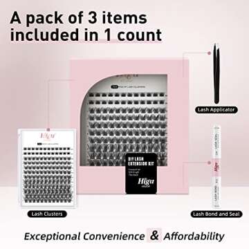 Higu DIY Eyelash Extension Kit, 144 Pcs Lash Clusters Thin Band Cluster Lashes with Super Hold Masca...
