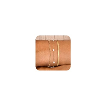Freekiss Gold Bracelets for Women - Layered 14K Gold Filled Dainty Stack Herringbone Set