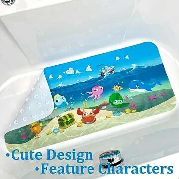 Cartoon Tub Mat, Bathtub Mat Non Slip, Bath Mat for Kids & Toddlers, Baby-Friendly, Anti Slip Bathtub Mat for Tub, Shower Mat - Fun & Safe Bath Time Experience, Shower Tub Mat 34X15 Inch (Ocean)