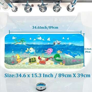 Cartoon Tub Mat, Bathtub Mat Non Slip, Bath Mat for Kids & Toddlers, Baby-Friendly, Anti Slip Bathtub Mat for Tub, Shower Mat - Fun & Safe Bath Time Experience, Shower Tub Mat 34X15 Inch (Ocean)