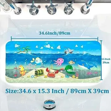 Cartoon Tub Mat, Bathtub Mat Non Slip, Bath Mat for Kids & Toddlers, Baby-Friendly, Anti Slip Bathtub Mat for Tub, Shower Mat - Fun & Safe Bath Time Experience, Shower Tub Mat 34X15 Inch (Ocean)