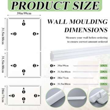 Pangda 3 Set Peel and Stick Wall Molding Kit, Premade Accent Molding Wainscoting Panel for Interior ...