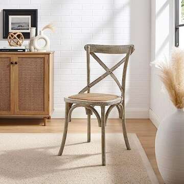 Modway Gear Rustic Modern Farmhouse Elm Wood Rattan Dining Chair in Gray