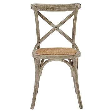 Modway Gear Rustic Modern Farmhouse Elm Wood Rattan Dining Chair in Gray