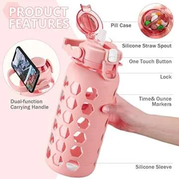 Shop MUKOKO 64oz Glass Water Bottle with Straw