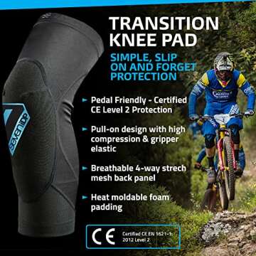 7 iDP Transition Knee Pads for Mountain Biking and Action Sports, Black (Large)