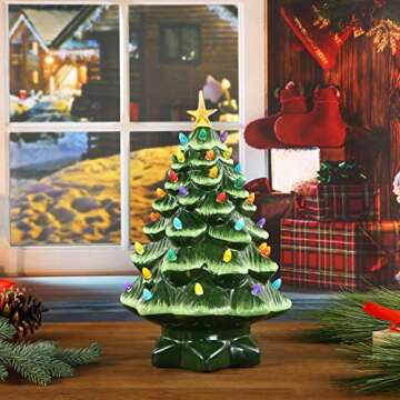 Mr. Christmas Nostalgic Ceramic Christmas Tree with LED Lights - 14 Inches Green