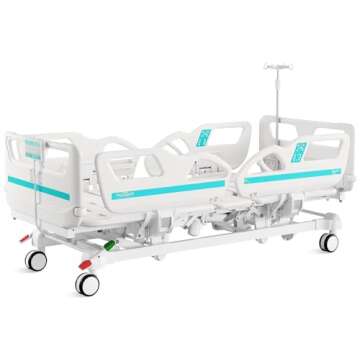 DARGASH MEDICAL Hospital Bed 5 Functions Electric ICU Bed Elite Edition with Mattress & IV Pole (GY9...