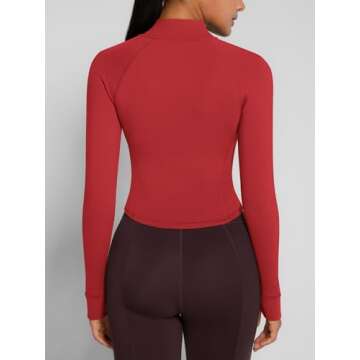 GYM RAINBOW Womens Snatched Workout Jackets Lightweight Zip Up Slim Fit Gym Track Athletic Jackets with Thumb Holes(#1 Red,Medium)