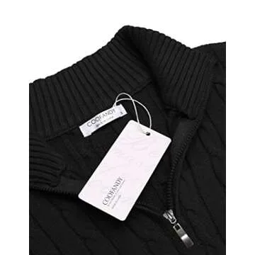 COOFANDY Men's Quarter-Zip Sweater Slim Fit Casual Knitted Turtleneck Pullover Mock Neck Polo Sweater Black