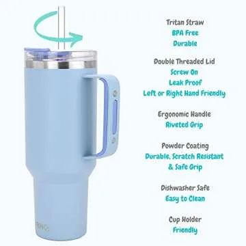 Drinco 40oz Insulated Tumbler with Handle and Straw