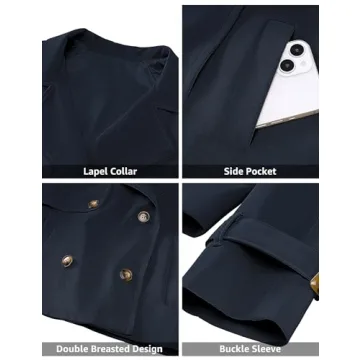 luvamia Womens Jackets Retro Jacket Navy Blue Jackets for Women Business Casual Outfits for Women Womens Fall Clothing Womens Fall Jackets Jackets for Winter Navy Blue Medium Fits Size 8 / Size 10