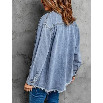 Vetinee Women's Oversized Denim Jacket with Pockets