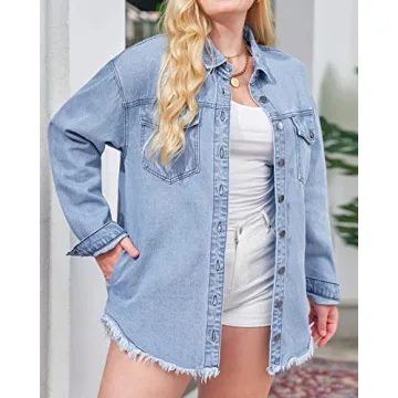 Vetinee Women's Oversized Denim Jacket with Pockets