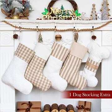 LUBOT Set of 4 +1 Dog Christmas Stockings(20inch) Plaid/Rustic/Farmhouse/Country Fireplace Hanging C...
