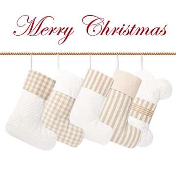 LUBOT Set of 4 +1 Dog Christmas Stockings(20inch) Plaid/Rustic/Farmhouse/Country Fireplace Hanging Canvas Handmade Xmas Stocking Decorations for Family Holiday Season Decor